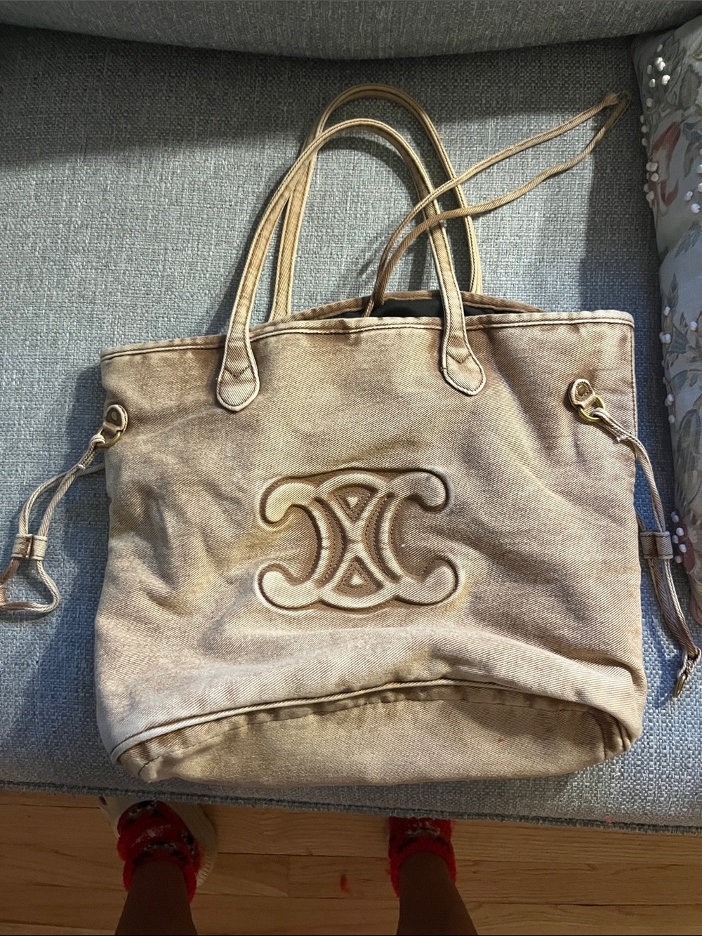 Beige Canvas Tote with Embossed Logo